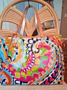 Bright Brighton Multicolor Tote with Tan and Silver Handles